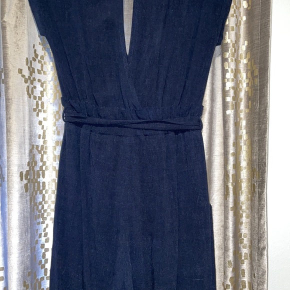 MONTEAU: Navy Blue Plunge Neck Jumper - Picture 5 of 10